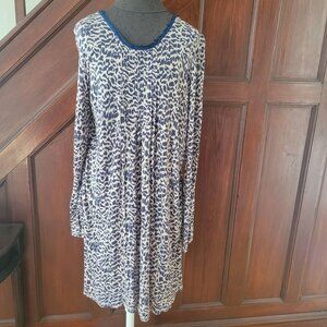 Anne Klein 2 Womens M Blue & White Animal Print Long Sleeve Nightgown